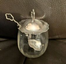 Antique Silver Plate Glass Jam Pot And Matching Spoon