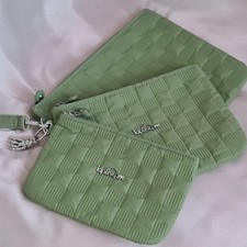 Kipling IAKA Set Of Three L Green Pouches with Metal Monkey New Without Tags
