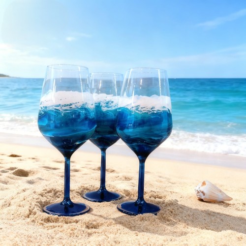 Blue ocean wave wine - wine, glasses