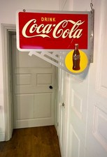 Original Vintage Double Sided Yellow Dot Flange Coca Cola Metal Coke Sign 2002