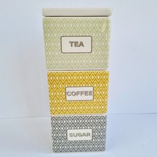 Dunelm Stacking Tea Coffee Sugar Canisters Jars Square Retro Space Saver Country