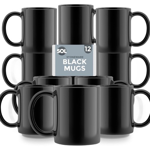 12pk stoneware black mugs 11oz - mugs,