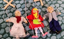 Set 3 Wooden String Traditional Puppets Elderly Couple Little Red Riding Hood