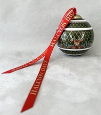 Halcyon Days - Green Antler Trellis & Stag - Bone China Christmas Tree Bauble
