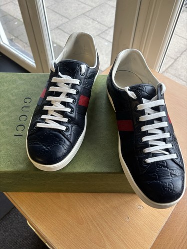 Gucci men navy leather low - leather,