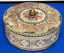 Vintage Daher Round Floral Embossed Mosaic Tin W/knob Made In England 6.5”  Rose