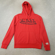 Von Dutch Mens Hoodie Small Red Jumper Sweatshirt Spellout Y2K Skater Retro