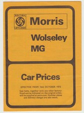 Morris Wolseley MG Price List 1973 Mini Marina 1800  Midget MGB Six Vanden Plas
