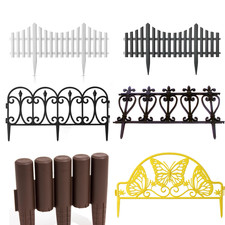 10PCS Lawn Border Fence Plastic Wood Effect Garden Edging Picket Panels