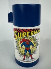 Vintage 1971 Aladdin Superman Thermos Flask - DC Comics - Blue - Made In uK