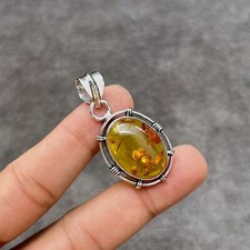 Baltic Amber Gemstone 925 Sterling Silver Handmade Jewelry Pendant 1.70"