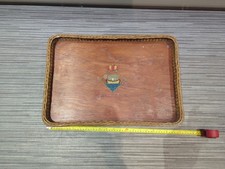 Vintage HMS Ark Royal Wooden Wicker Vintage Serving Tray Butler Ships Naval