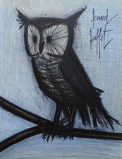 Buffet Bernard: The Little Owl, Original Lithograph Signed, Mourlot, 1967