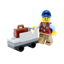 Genuine LEGO® Train Minifigure Porter & Trolley Railway Station Worker Guard