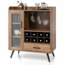 Industrial Storage Cabinet Wooden Cupboard Buffet Sideboard W/ Wine Glass Holder