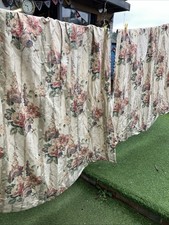 Vintage Handmade Cream Floral Lined 3” Heading Tape 74”W X 74”D Each Curtain