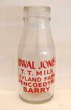 nice 1950's Idwal Jones ( Pencoedtre ) Barry WALES milk bottle 1/2