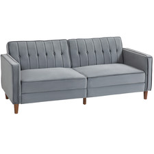 Dark Grey Velvet Sofa Bed 3-Seater Futon Couch with Wooden Legs, 189x80.5cm
