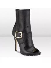 Jimmy Choo Deja Black Leather Peep Toe  Ankle Biker Boots, Size 39
