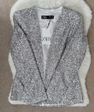 ZARA SEQUIN BLAZER SILVER