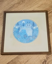 Village Green Country Crafts Sharon Jervis Owls Autumn Wildlife Art Print  1980