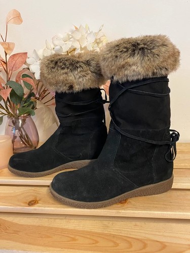 Women black suede faux fur - black,