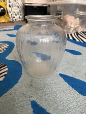 Clear Ribbed Glass Vase Bulbous Flared Rim 8" Tall Flower Bouquet Modern/Vintage