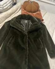 Olive Green Faux Fur Coat Small 8 UK