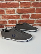 Fred Perry Trainers UK Size 7 Grey Canvas Sneakers Low-Top Lace Up Shoes Men’s