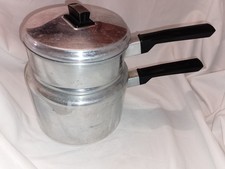 Vintage Aluminum 1950's Swan Bain Marie Double Boiler pots pan. Free Postage 