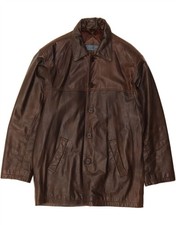 DEBENHAMS Mens 5 Button Leather Blazer Jacket UK 38 Medium Brown Leather CX09