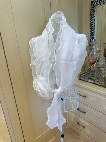 White organza sheer - white, ruffled