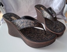 Black & brown High Heeled wedge Sandals Size 7.5 / 8 UK /41/42 Grendha Shoes