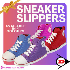 Ladies Dunlop Iconic Hi Top Sneaker Trainer Bootie Cushioned Novelty Slipper NEW