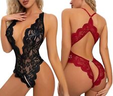 Women's Sexy Floral Contrast Lace teddy Lingerie Nightwear Sleepwear Open Crotch