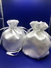 Flower Girl Bridesmaid/dolly bag WHITE/IVORY satin ~ Plain/Rhinestone Diamantes