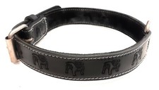 1.5 Inch Wide Black Leather Dog Collar with Printed English Bulldog