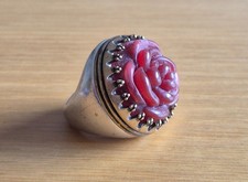 Statement HULTQUIST Red Rose Silver Tone Ring - Size N