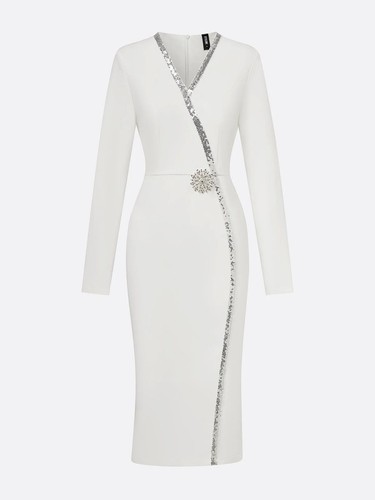 Elegant rhinestone trim midi - elegant,