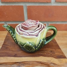 Antique Vintage Small Majolica Pottery Cabbage Leaf / Rose Teapot
