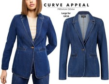 Curve Appeal Dark wash Stretch Denim Single Breasted Blazer Large for UK 16