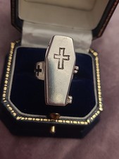 Silver 925 Goth Large Coffin Poison Ring Q 15.48g