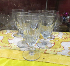 6 Old Large Bistro Absinthe or Wine Glasses 19th Century Blown Twisted Glass