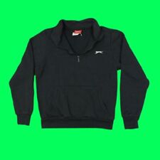 SLAZENGER Classic Collared Sweatshirt, 1/4 Zip Up, Ribbed Cuffs and Hem, Black M