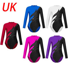 UK Girl Gymnastics Leotards Long Sleeve Dance Leotards Sparkle Ballet Dancewear