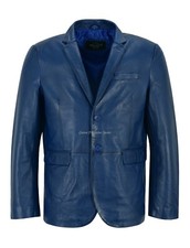 Mens leather blazer blue - mens,