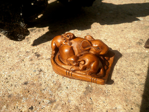 Hand carved wood netsuke - wood,