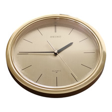 Vintage Seiko Wall Clock Round Gold Quartz Analogue 1980s- Preloved GC Working