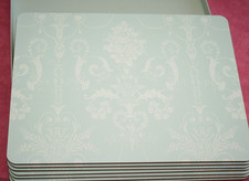 LAURA ASHLEY SIX PLACE / TABLE MATS, VERY PALE BLUE & WHITE, SWAGS, TAILS, ROSES