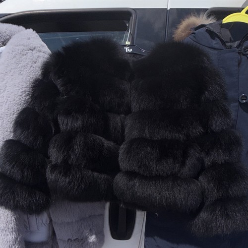 Girls black real fur fox - fur,
